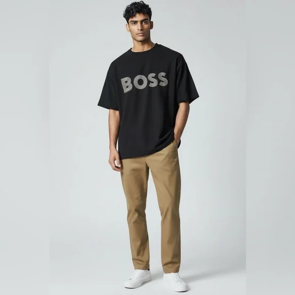 Hugo Boss Men's Black Gloss Logo T-shirt in Pima Cotton - Picture 1 of 7